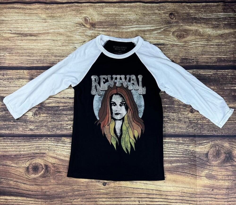 Selena Gomez Revival Raglan Baseball Jersey Tshirt Band Concert White Black S